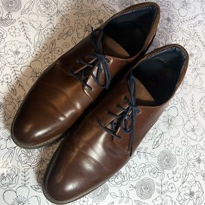 Men’s La Milano Leather Oxford Dress Shoes sz 14 Brown Plain Toe Suede Detailing